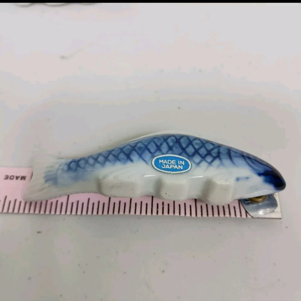 Vintage Chopstick Rests Blue Ceramic Fish Figurines Japan Marked - 10 PCS - Picture 5 of 7